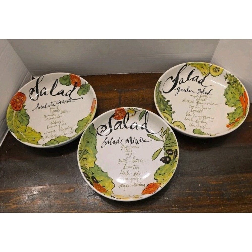 Rosanna La Insalata Salad Bowls Set of 3 Matching Recipe Garden Nicoise Mista